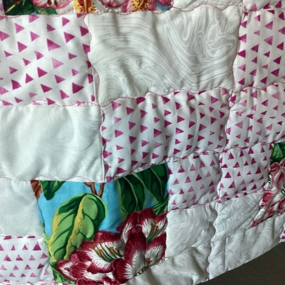 NWT Hand Crafted Floral Patchwork Quilt - Pink and White for New Baby or Toddler